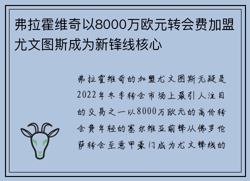 弗拉霍维奇以8000万欧元转会费加盟尤文图斯成为新锋线核心 弗拉霍维奇以8000万欧元转会费加盟尤文图斯成为新锋线核心